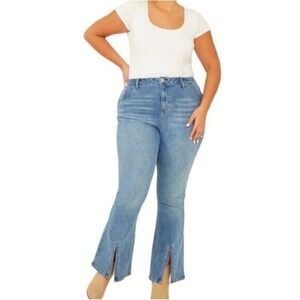 Arula Jeans Womens 10 Blue Distressed Split Front Flare Leg High-Rise Y2k Denim‎
